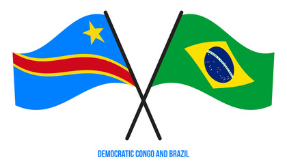 Democratic Congo and Brazil Flags Crossed & Waving Flat Style. Official Proportion. Correct Colors