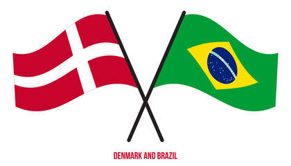 Denmark and Brazil Flags Crossed And Waving Flat Style. Official Proportion. Correct Colors