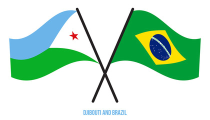 Djibouti and Brazil Flags Crossed And Waving Flat Style. Official Proportion. Correct Colors