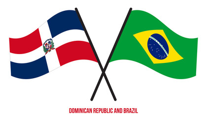 Dominican Republic and Brazil Flags Crossed And Waving Flat Style. Official Proportion
