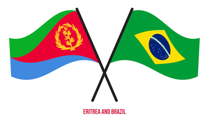 Eritrea and Brazil Flags Crossed And Waving Flat Style. Official Proportion. Correct Colors