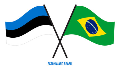 Estonia and Brazil Flags Crossed And Waving Flat Style. Official Proportion. Correct Colors