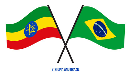 Ethiopia and Brazil Flags Crossed And Waving Flat Style. Official Proportion. Correct Colors