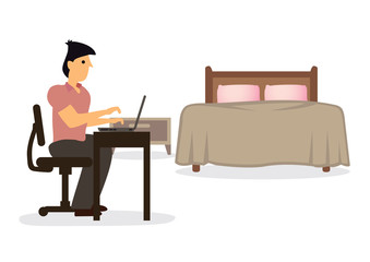 Fototapeta premium Man working with on his laptop in his house. Working at home.