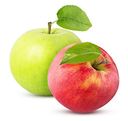 two red and green apple sliced isolated on a white background