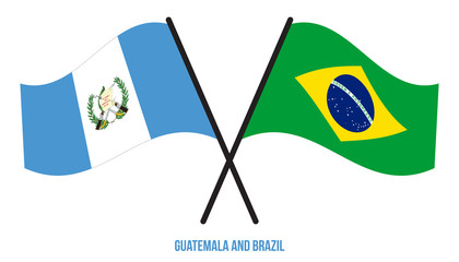 Guatemala and Brazil Flags Crossed And Waving Flat Style. Official Proportion. Correct Colors