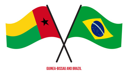 Guinea-Bissau and Brazil Flags Crossed And Waving Flat Style. Official Proportion. Correct Colors
