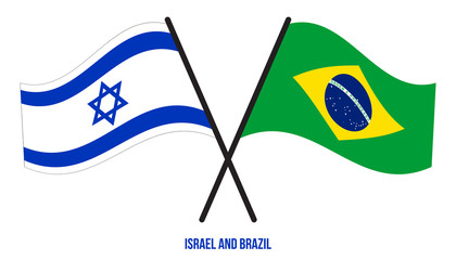 Israel and Brazil Flags Crossed And Waving Flat Style. Official Proportion. Correct Colors