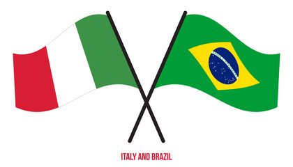 Italy and Brazil Flags Crossed And Waving Flat Style. Official Proportion. Correct Colors