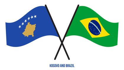 Kosovo and Brazil Flags Crossed And Waving Flat Style. Official Proportion. Correct Colors