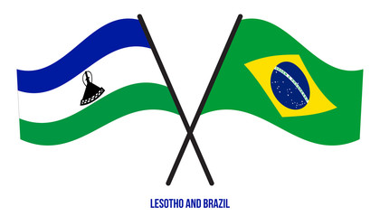 Lesotho and Brazil Flags Crossed And Waving Flat Style. Official Proportion. Correct Colors