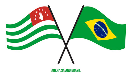 Abkhazia and Brazil Flags Crossed And Waving Flat Style. Official Proportion. Correct Colors