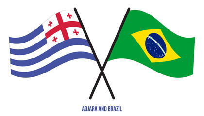 Adjara and Brazil Flags Crossed And Waving Flat Style. Official Proportion. Correct Colors