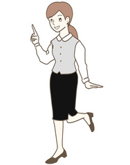 指をさす笑顔の女性　オフィス　制服