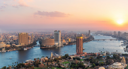 Sunset over the NIle in Cairo downtown, Egypt