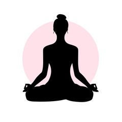 woman meditating in calm and relaxing black. healthy