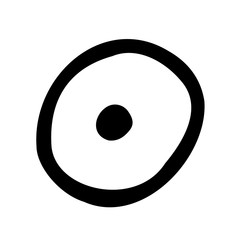 A circle with a dot in the center. Black lines on a white background. Doodle vector illustration.