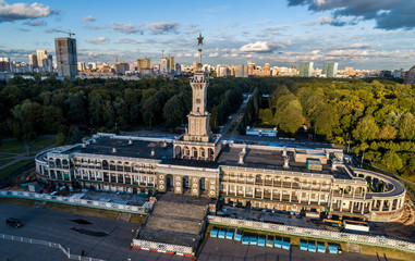 An aerial view taken with a drone shows North River Terminal or Rechnoy Vokzal in Moscow, Russia