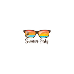 Summer sunglasses logo flat design concept with a beach theme