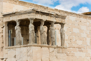 Karyatides statues, Erehtheio, on the Acropolis in Athens, Greece
