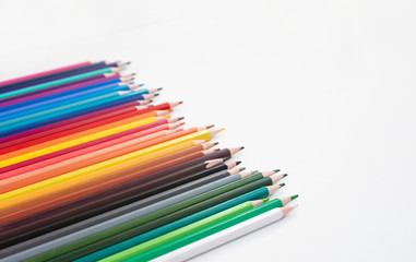 School colorful pencils on white background . Top view. Back to school concept.