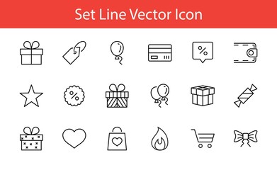 Set of Gifts Vector Line Icons. Contains Symbols Gift Cards, Ribbons and more. Editable Stroke. 32x32 pixel