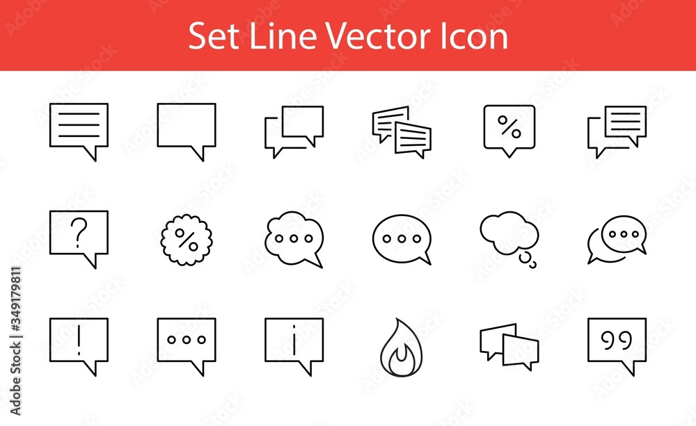 Poster set of speech bubble chat vector lines of icons. editable stroke. 32x32 pixels.