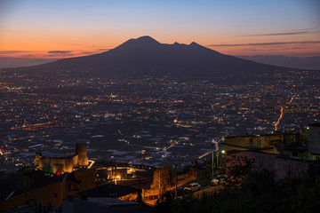 Mount Vesuvius Seen From Its South Side. Evening Lights Coming On.