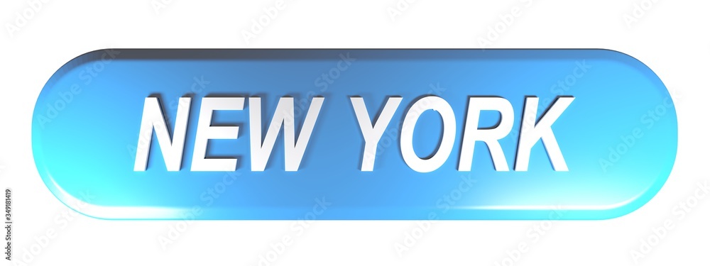 Poster new york blue rounded rectangle push button - 3d rendering illustration