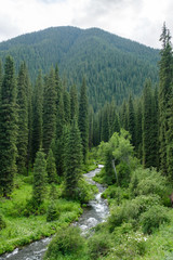 Amazing high-mountain crystal lake in Kazakhstan