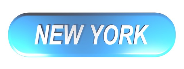 NEW YORK blue rounded rectangle push button - 3D rendering illustration