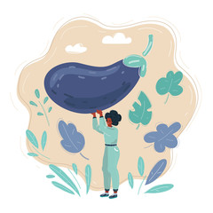 Illustration of Portrait of young woman holding eggplants