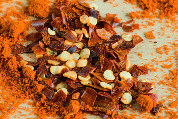 red pepper and other spices closeup,for cooking.