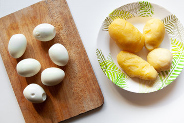boiled egg and boiled potatoes