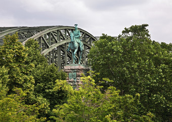 Kaiser Wilhelm I equestrian statue on Hohenzollern bridge in Cologne (Koln). Germany