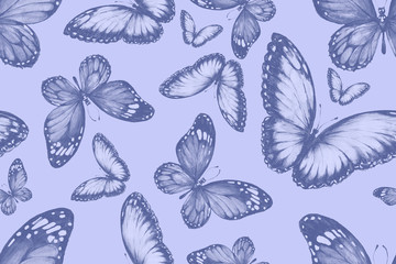 Butterflies pattern seamless. Print, textile. Watercolor hand-drawn. Insects, wildlife. Vintage, retro style, sketch.