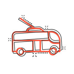 Fototapeta na wymiar Trolleybus icon in comic style. Trolley bus cartoon vector illustration on white isolated background. Autobus vehicle splash effect business concept.