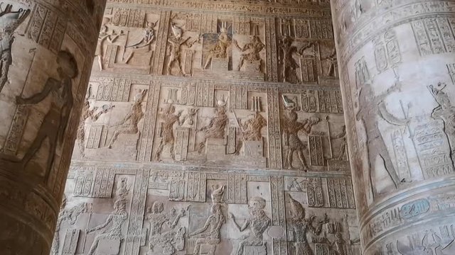 Beautiful interior of the Temple of Dendera or the Temple of Hathor. Egypt, Dendera, Ancient Egyptian temple near the city of Ken.