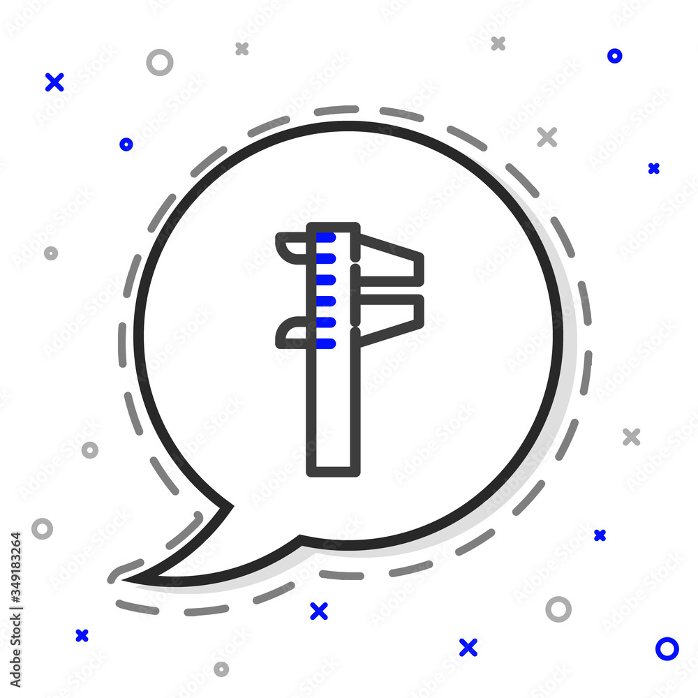 Poster line calliper or caliper and scale icon isolated on white background. precision measuring tools. col