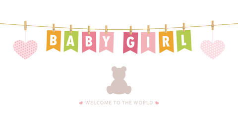 its a girl welcome greeting card for childbirth vector illustration EPS10