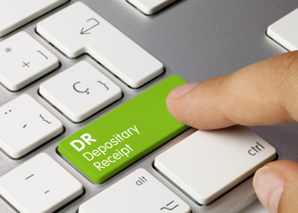 DR Depositary receipt - Inscription on Green Keyboard Key.
