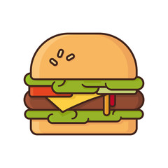 Fast food Cheeseburger isolated Vector Illustration  for Hamburger Day on May 28th. Junk Food symbol.