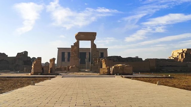 The ruins of the beautiful Temple of Dendera or the Temple of Hathor. Egypt, Dendera, Ancient Egyptian temple near the city of Ken