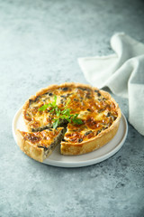 Homemade mushroom quiche or pie