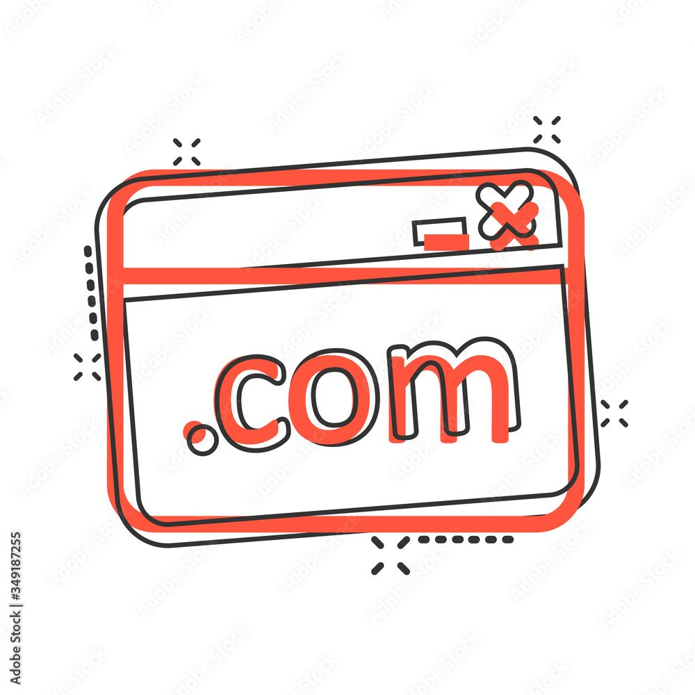 Poster website domain icon in comic style. com internet address cartoon vector illustration on white isolat