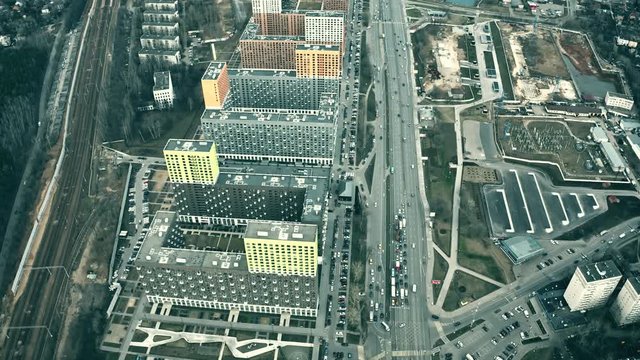 Aerial down view of a new residential district in Moscow, Russia