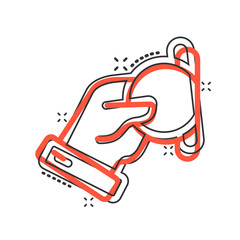 Remuneration icon in comic style. Money in hand cartoon vector illustration on white isolated background. Coin payroll splash effect business concept.