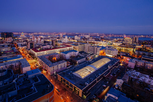 Night Voronezh downtown skyline, aerial view from rooftop © Mulderphoto