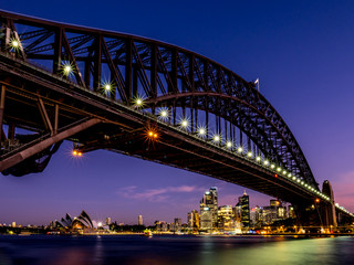 Close up of Sydney Harbour Bridge at night
