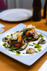 healthy and low-calorie zucchini, eggplant, red pepper, vegetable boiled and mushroom